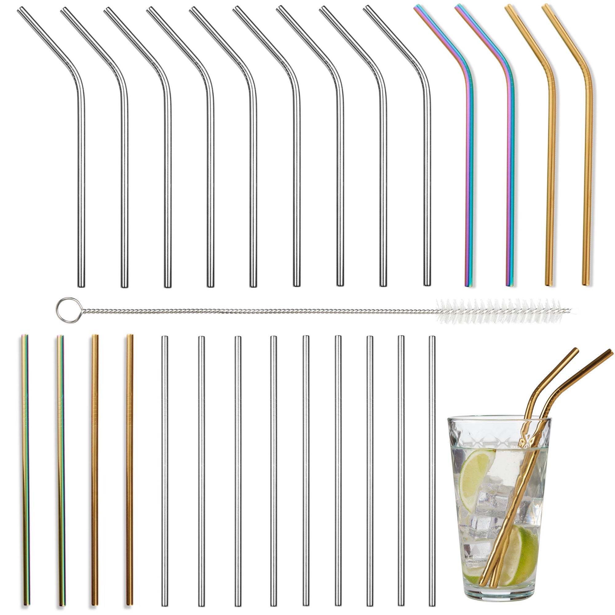 Reusable Metal Straws with Cleaning Brushes