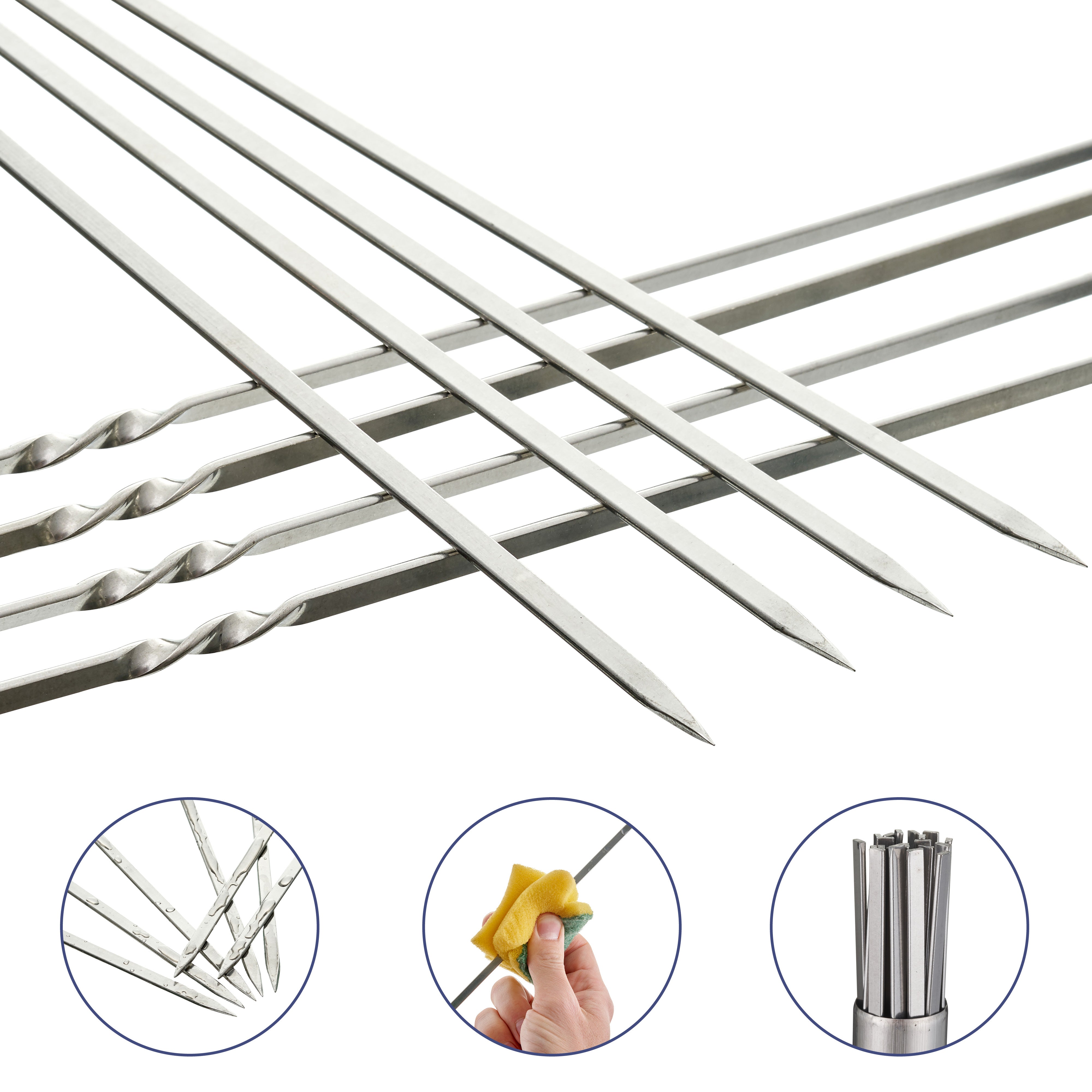 Stainless clearance steel skewers