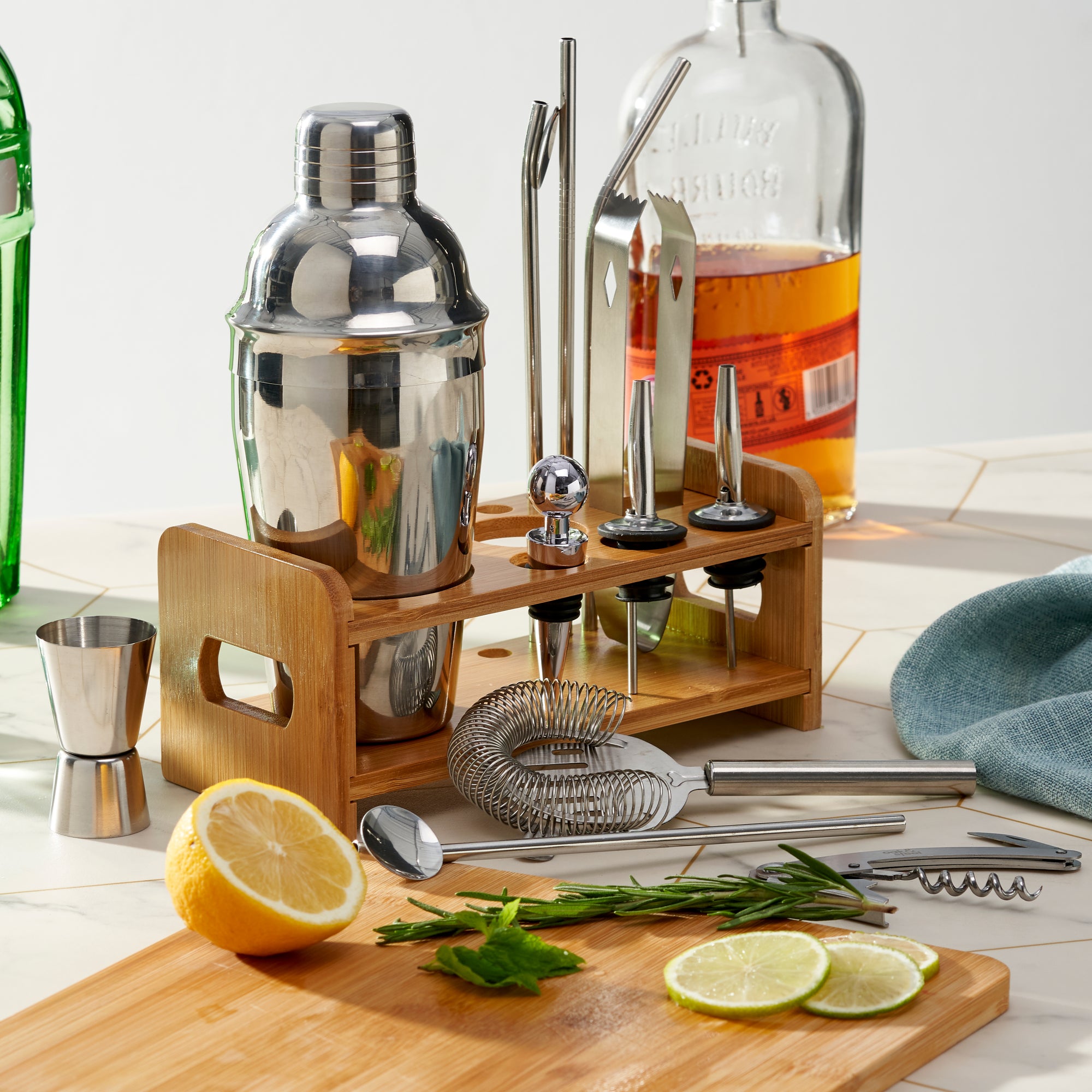 Stainless Steel Silver Cocktail Set with Stand