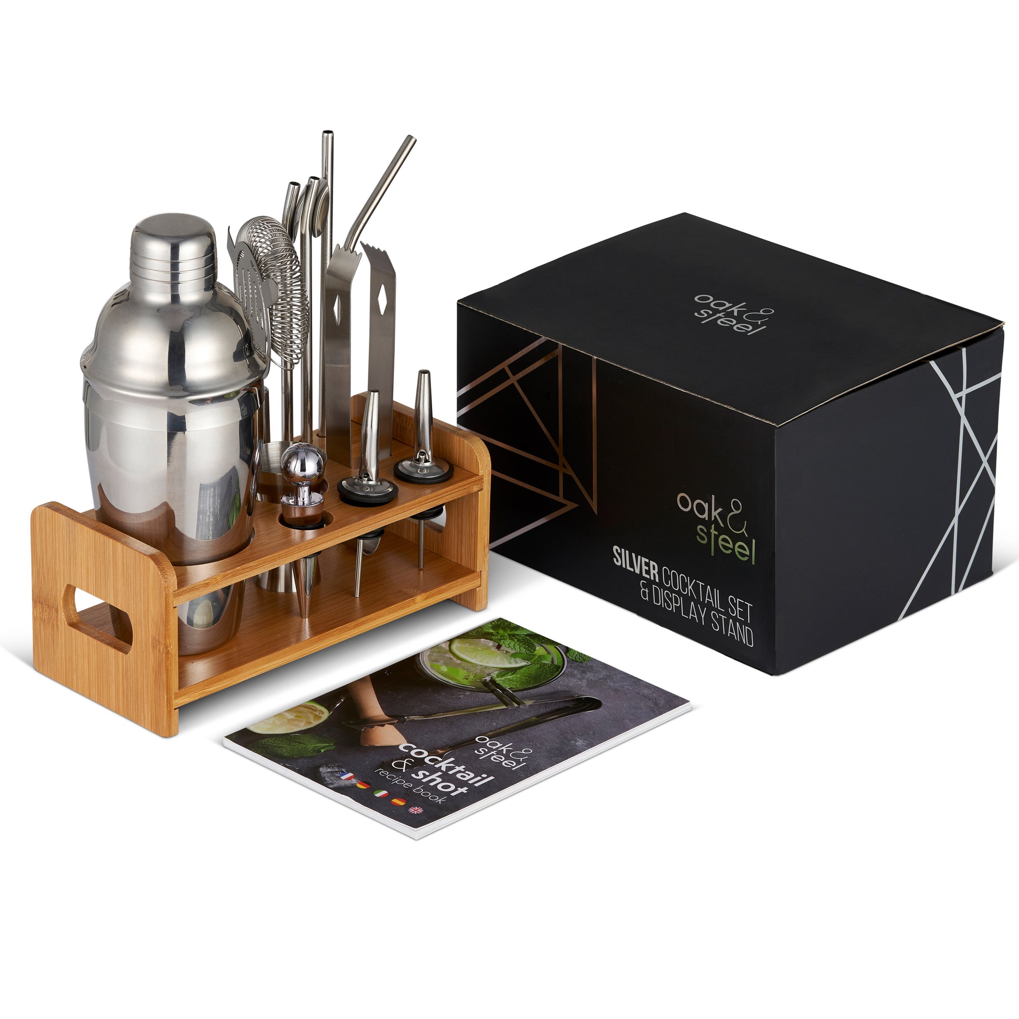 Stainless Steel Silver Cocktail Set with Stand