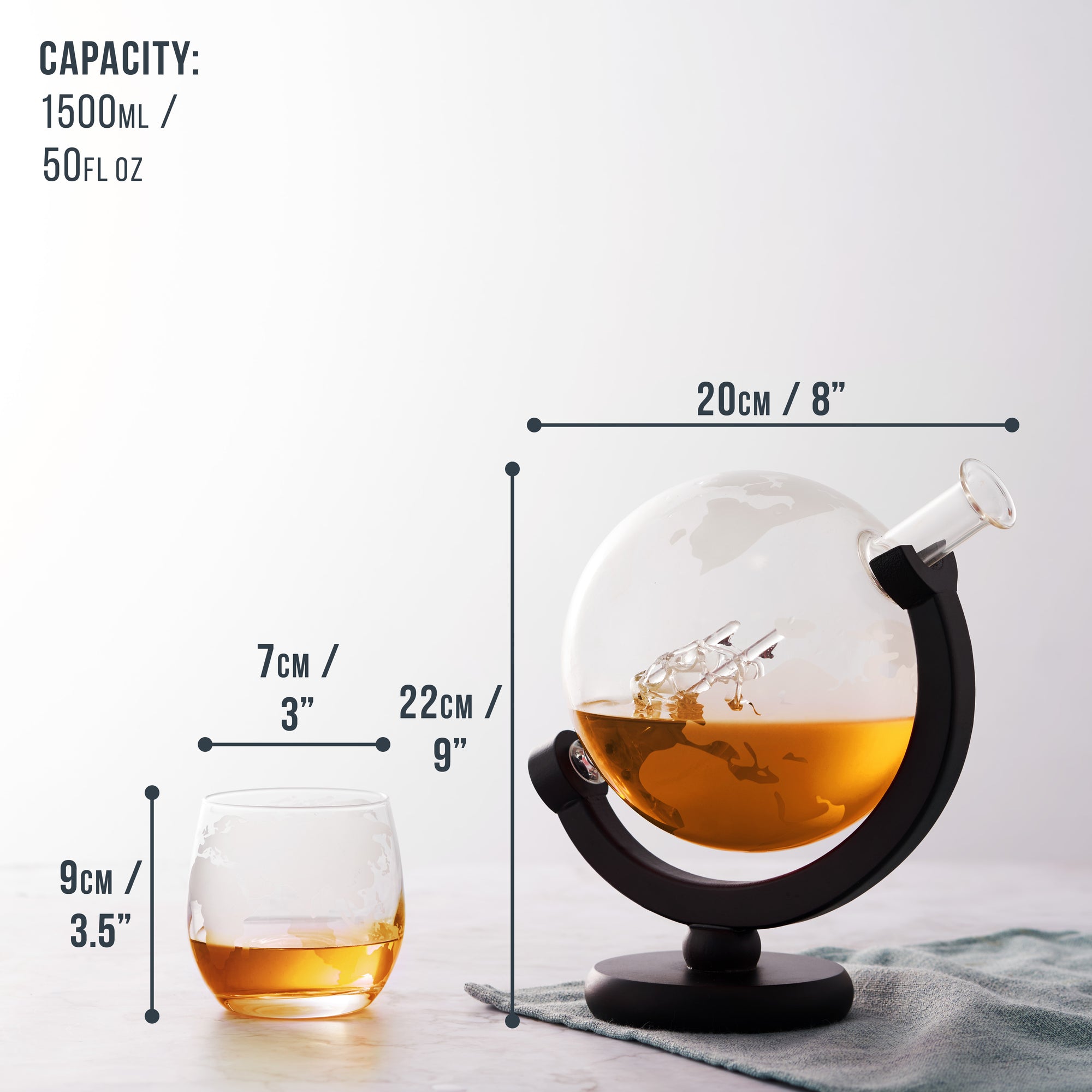 Glass Globe Whiskey Decanter Set