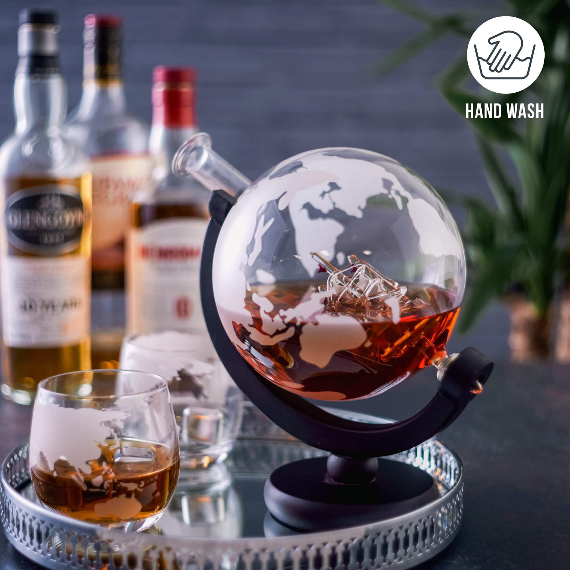 Glass Globe Whiskey Decanter Set