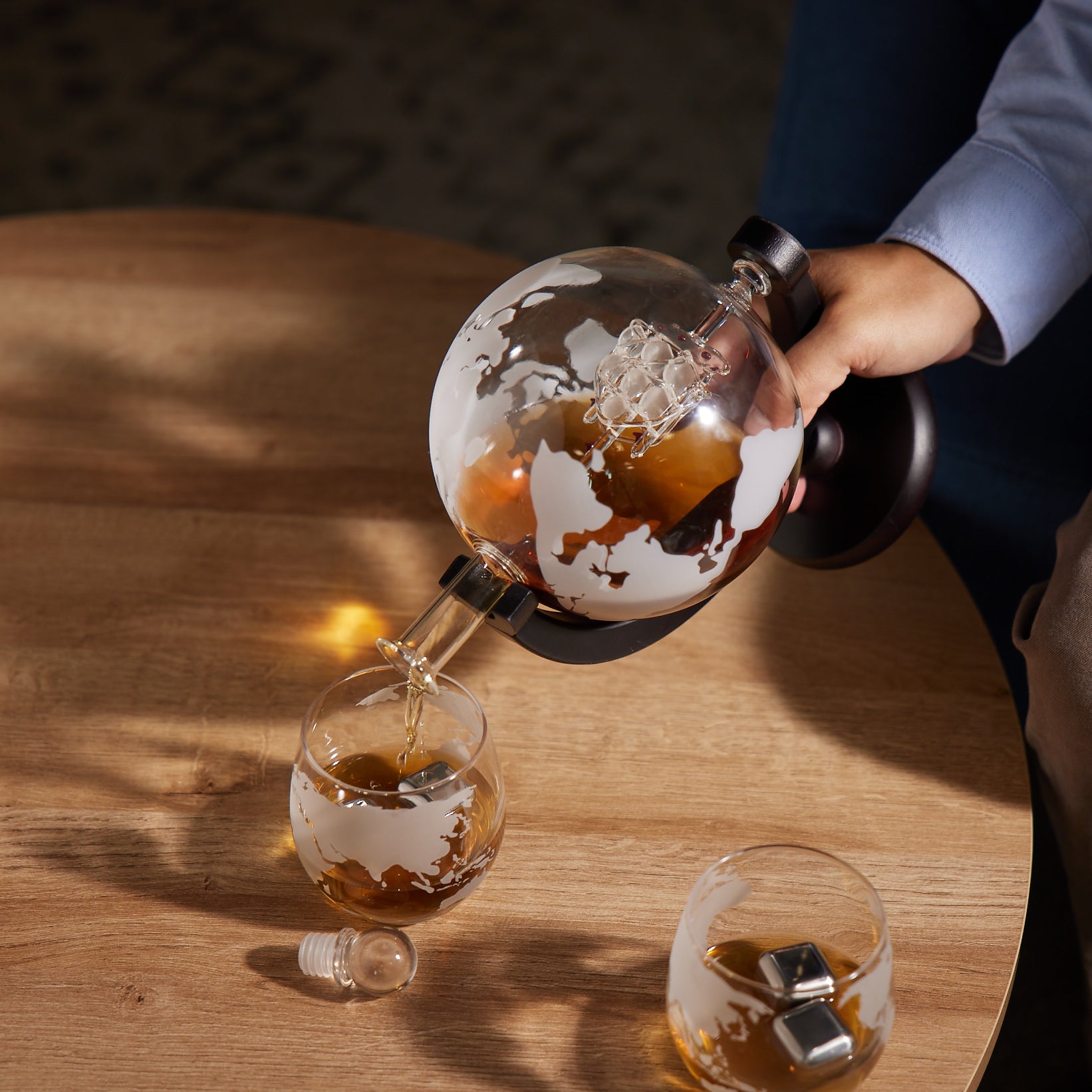 Glass Globe Whiskey Decanter Set