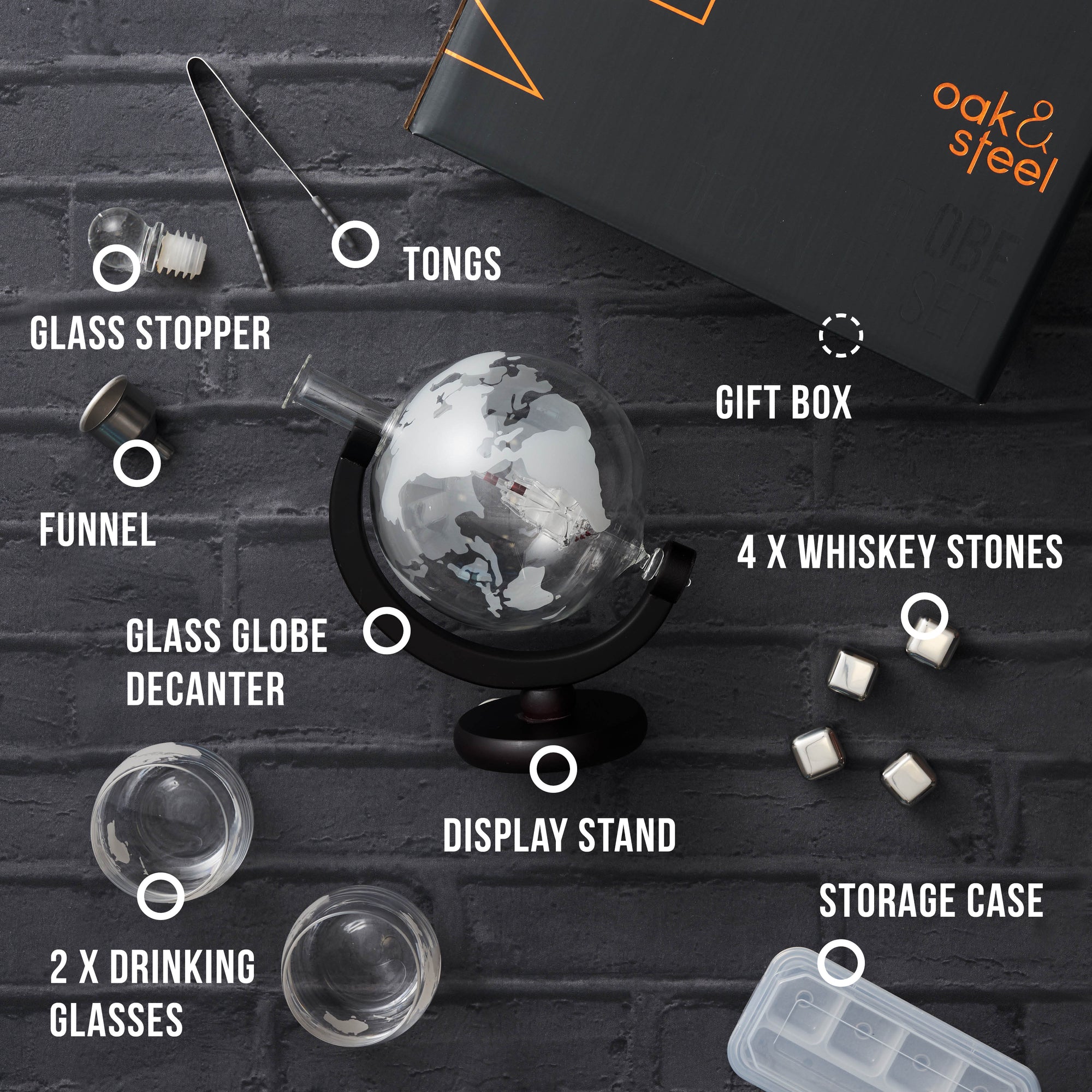 Glass Globe Whiskey Decanter Set