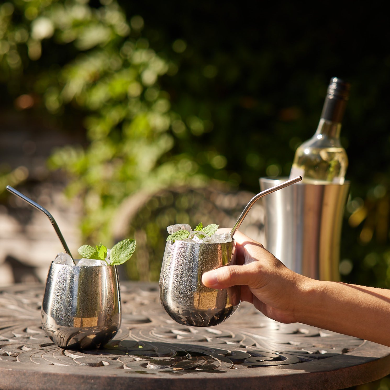 Stainless Steel Silver Tumblers with Straws Oak & Steel