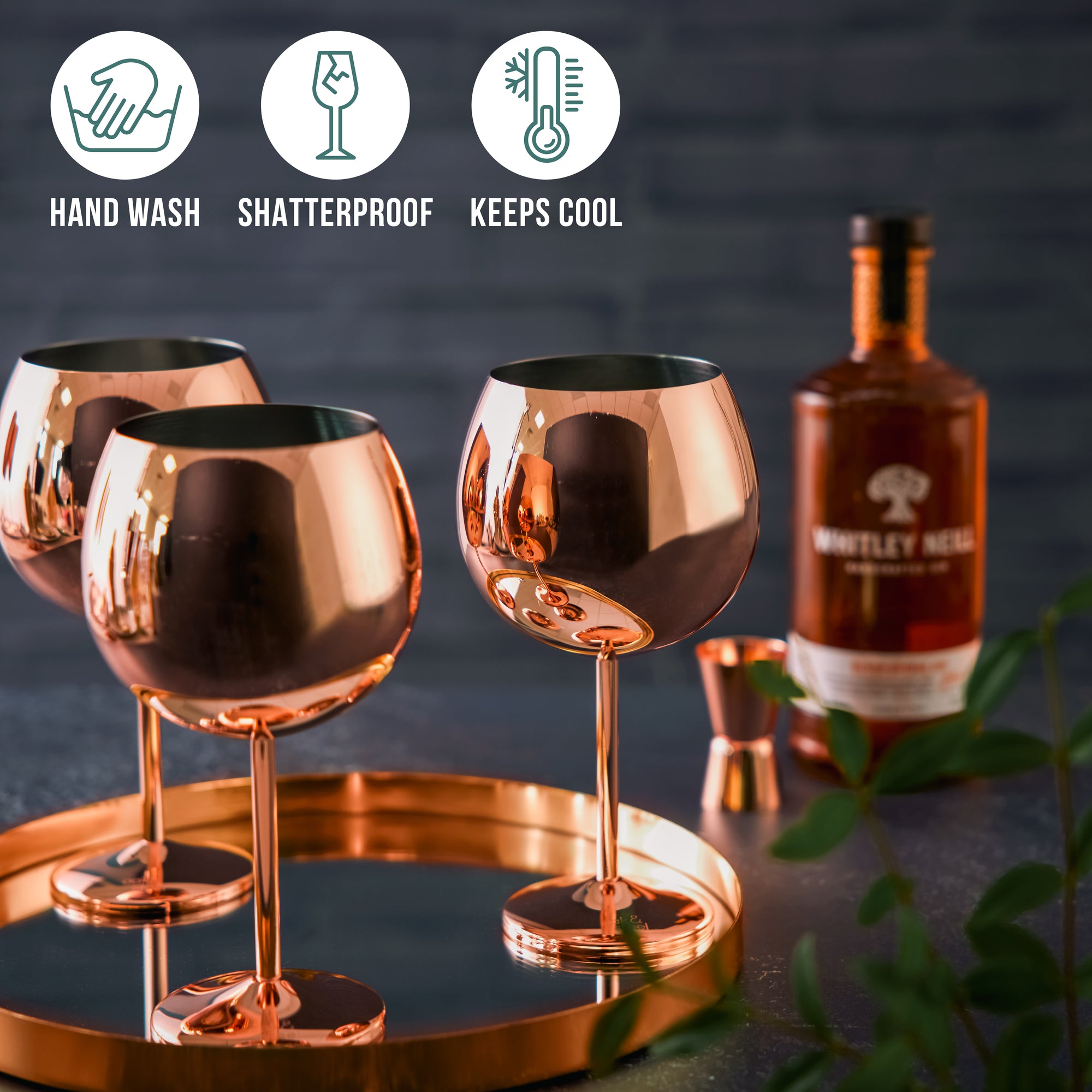Stainless Steel Rose Gold Gin Glasses