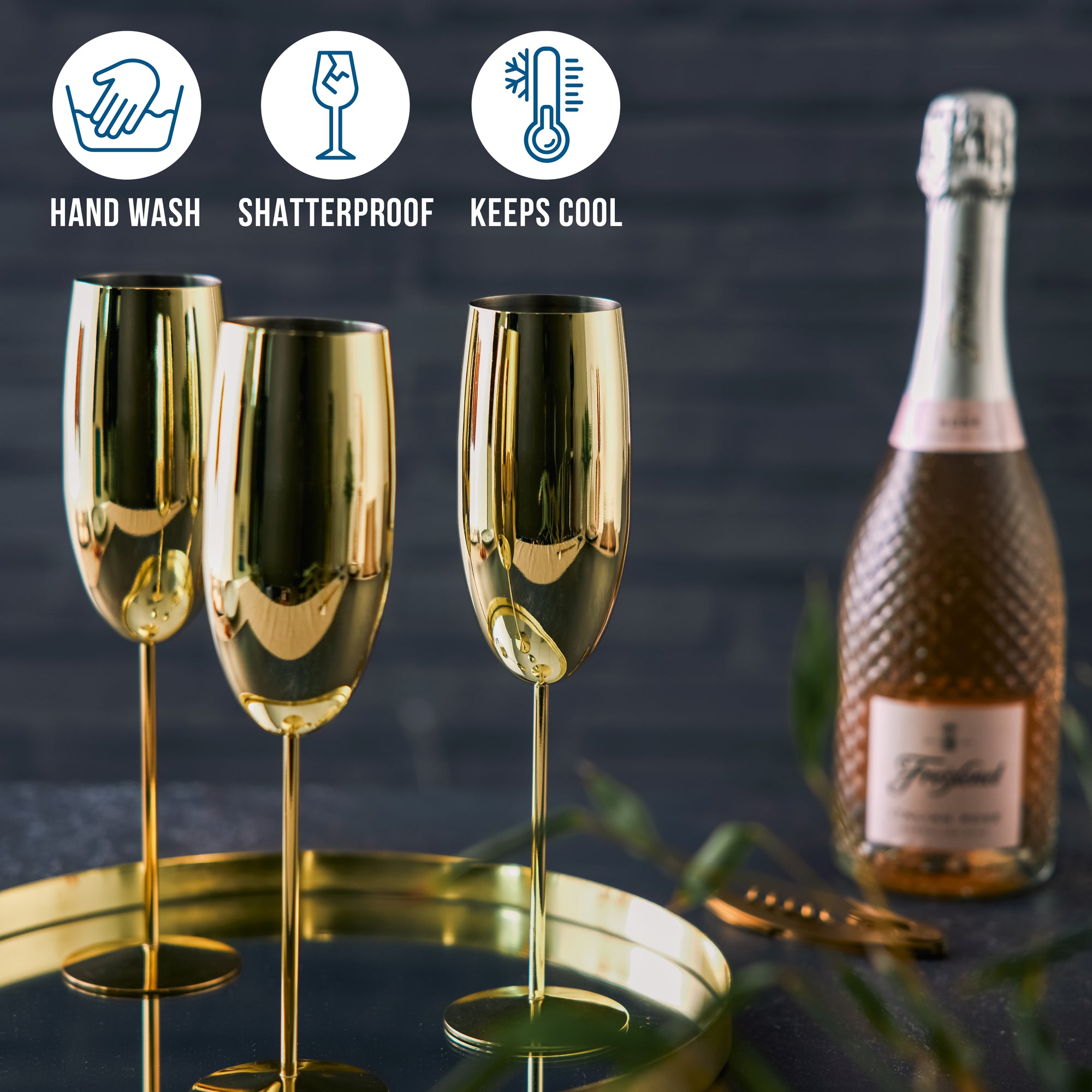 Stainless Steel Matte Gold Champagne Flutes