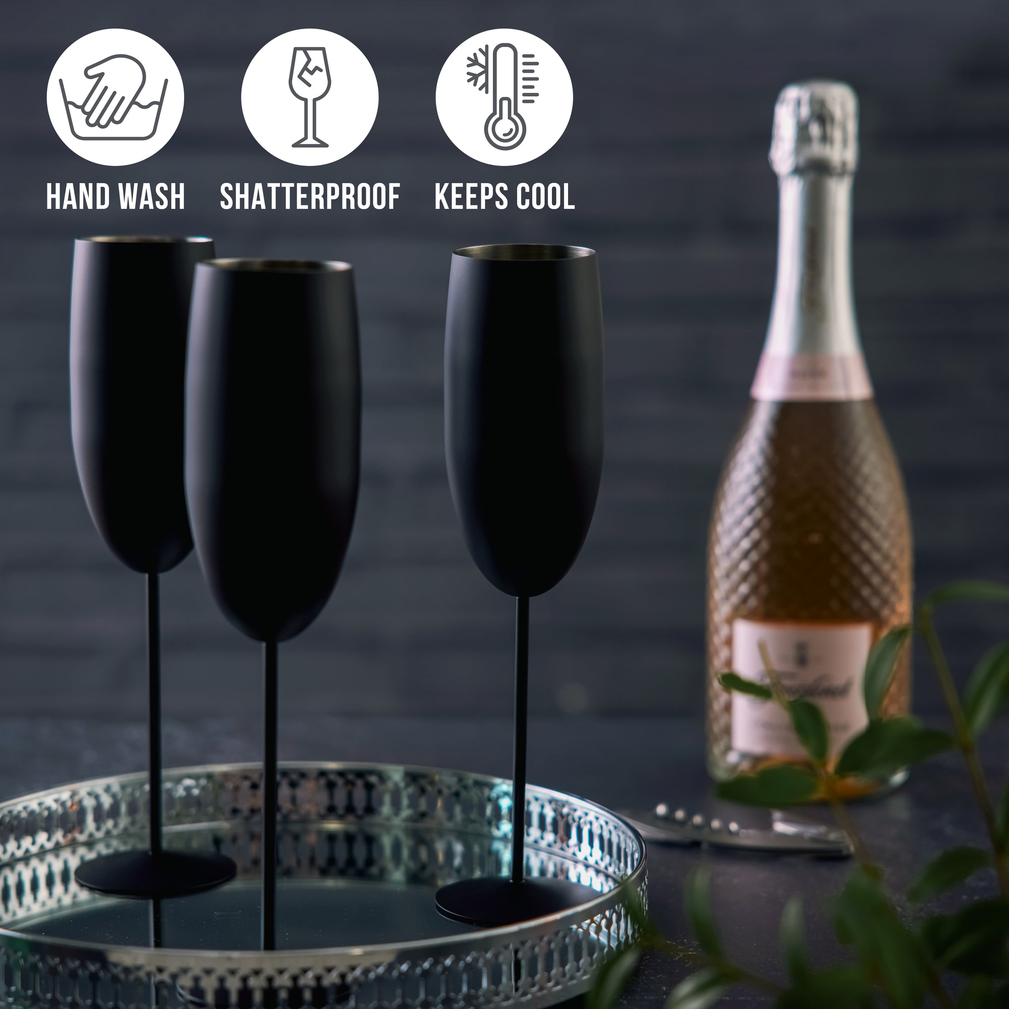 Stainless Steel Matte Black Champagne Flutes