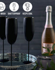 Stainless Steel Matte Black Champagne Flutes