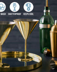 Stainless Steel Gold Martini Cocktail Glasses
