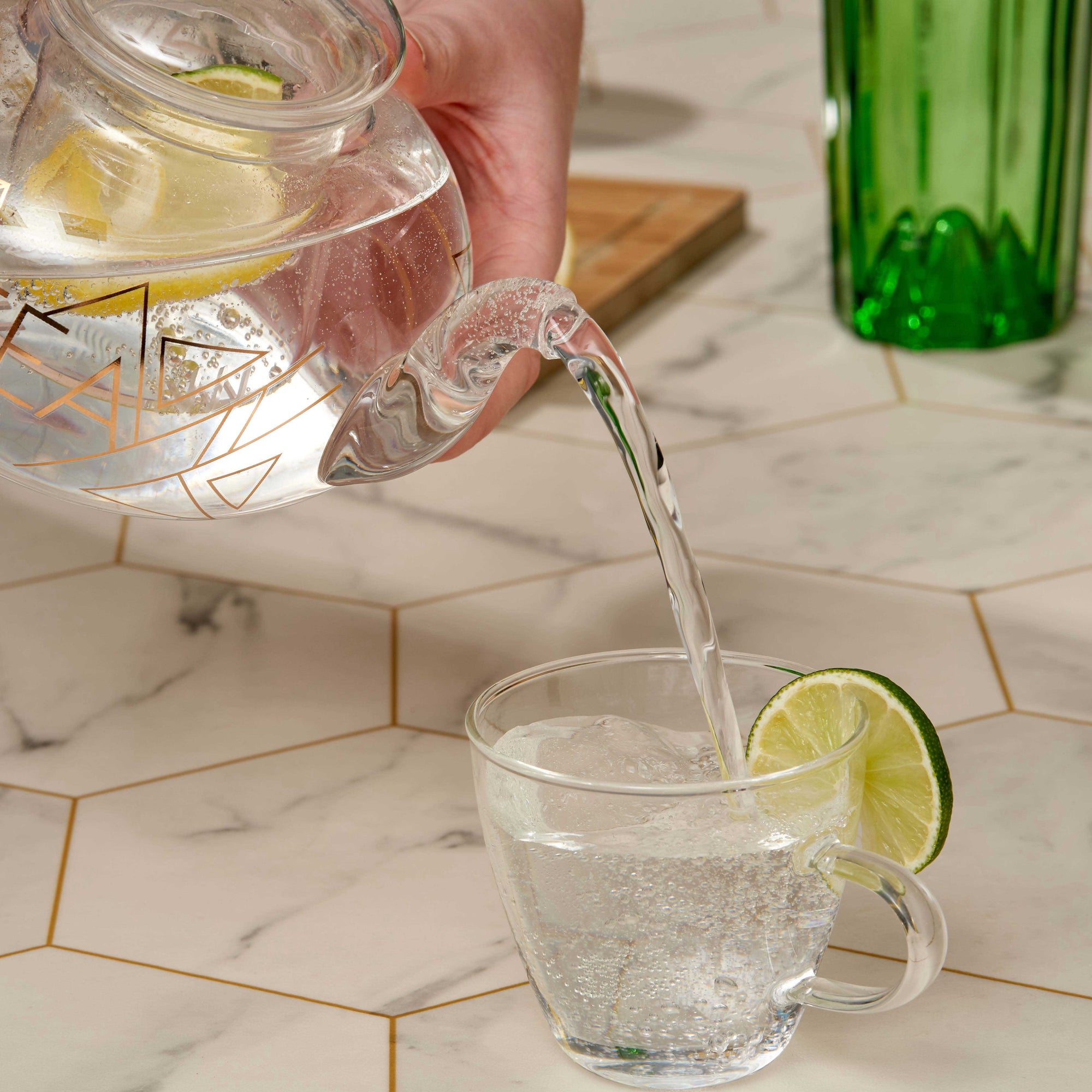 Glass Gin Teapot & Infuser Set with 4 Glass Tea Cups
