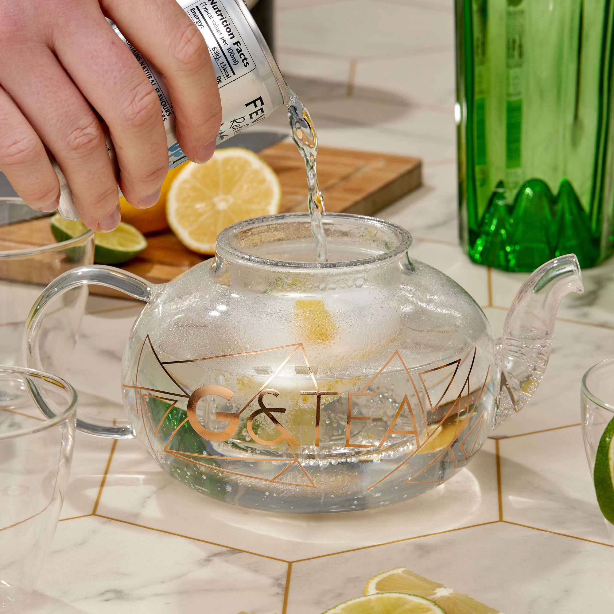 Glass Gin Teapot & Infuser Set with 4 Glass Tea Cups
