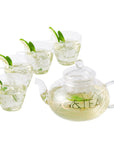 Glass Gin Teapot & Infuser Set with 4 Glass Tea Cups