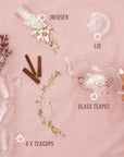 Glass Gin Teapot & Infuser Set with 4 Glass Tea Cups