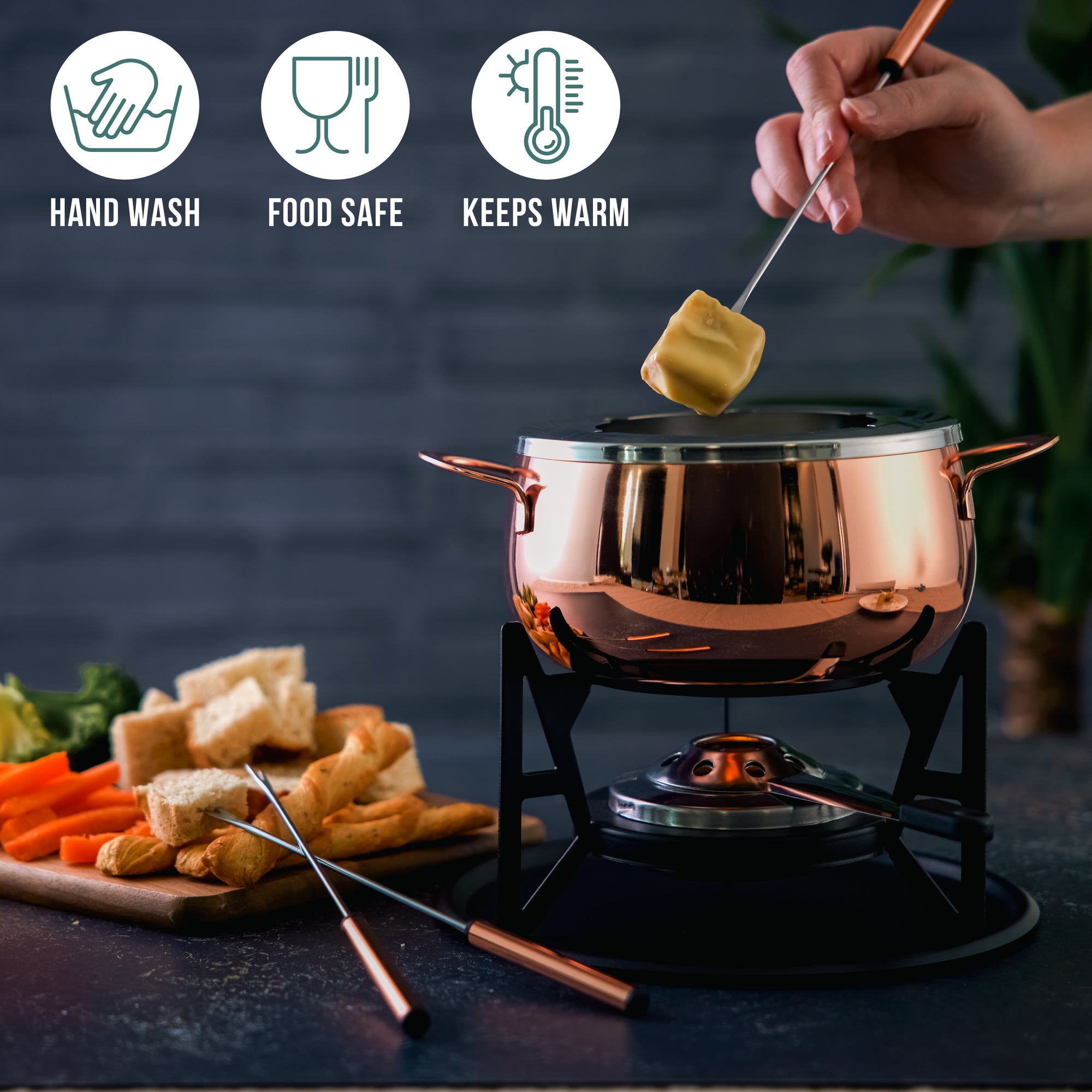 Stainless Steel Rose Gold Fondue Set
