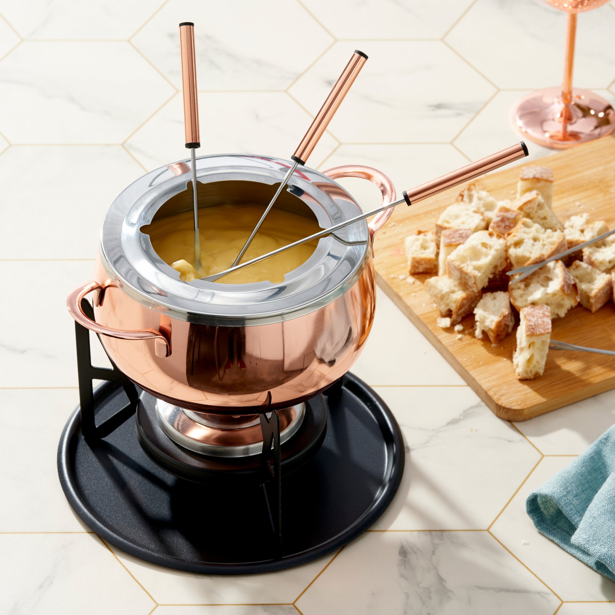 Stainless Steel Rose Gold Fondue Set