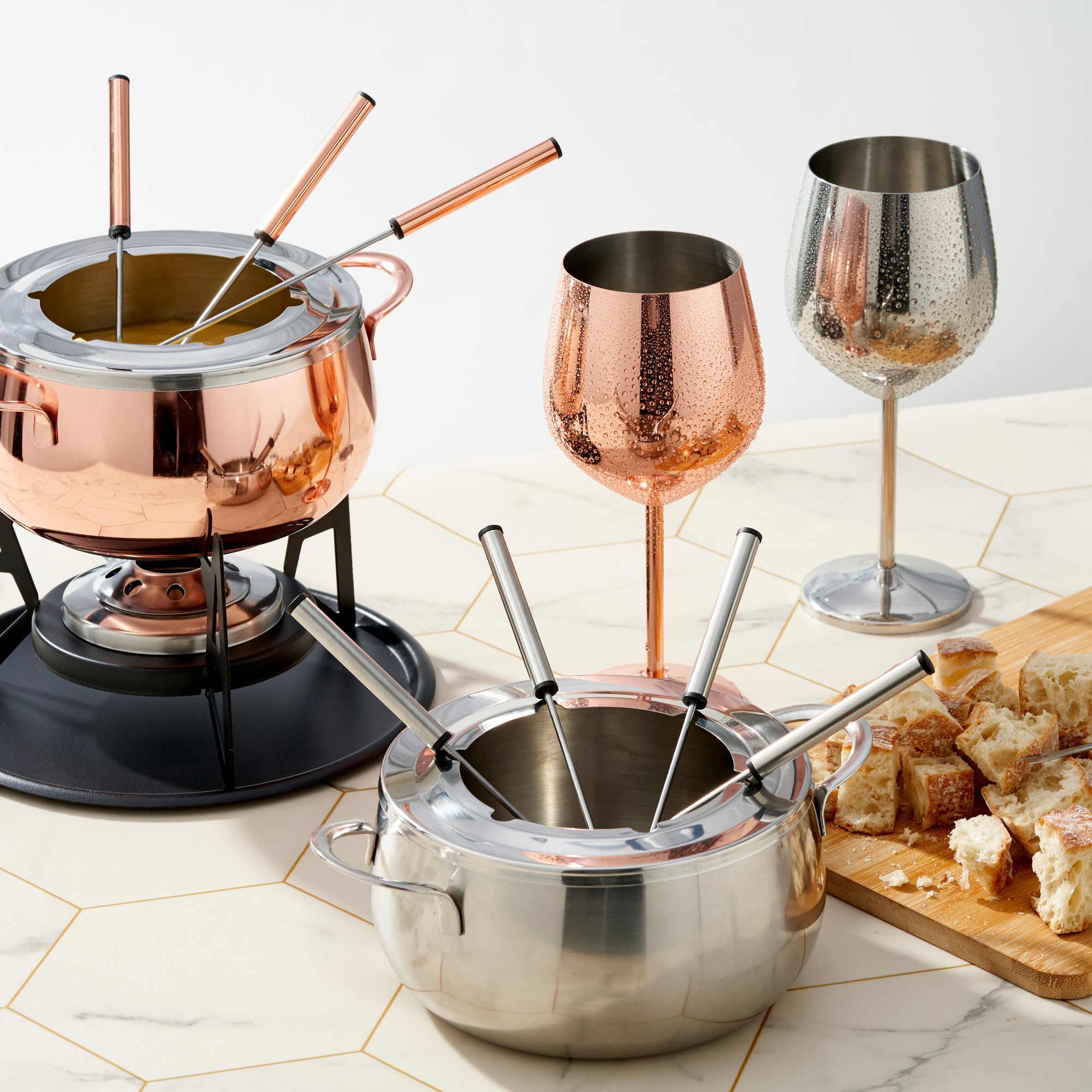 Stainless Steel Rose Gold Fondue Set