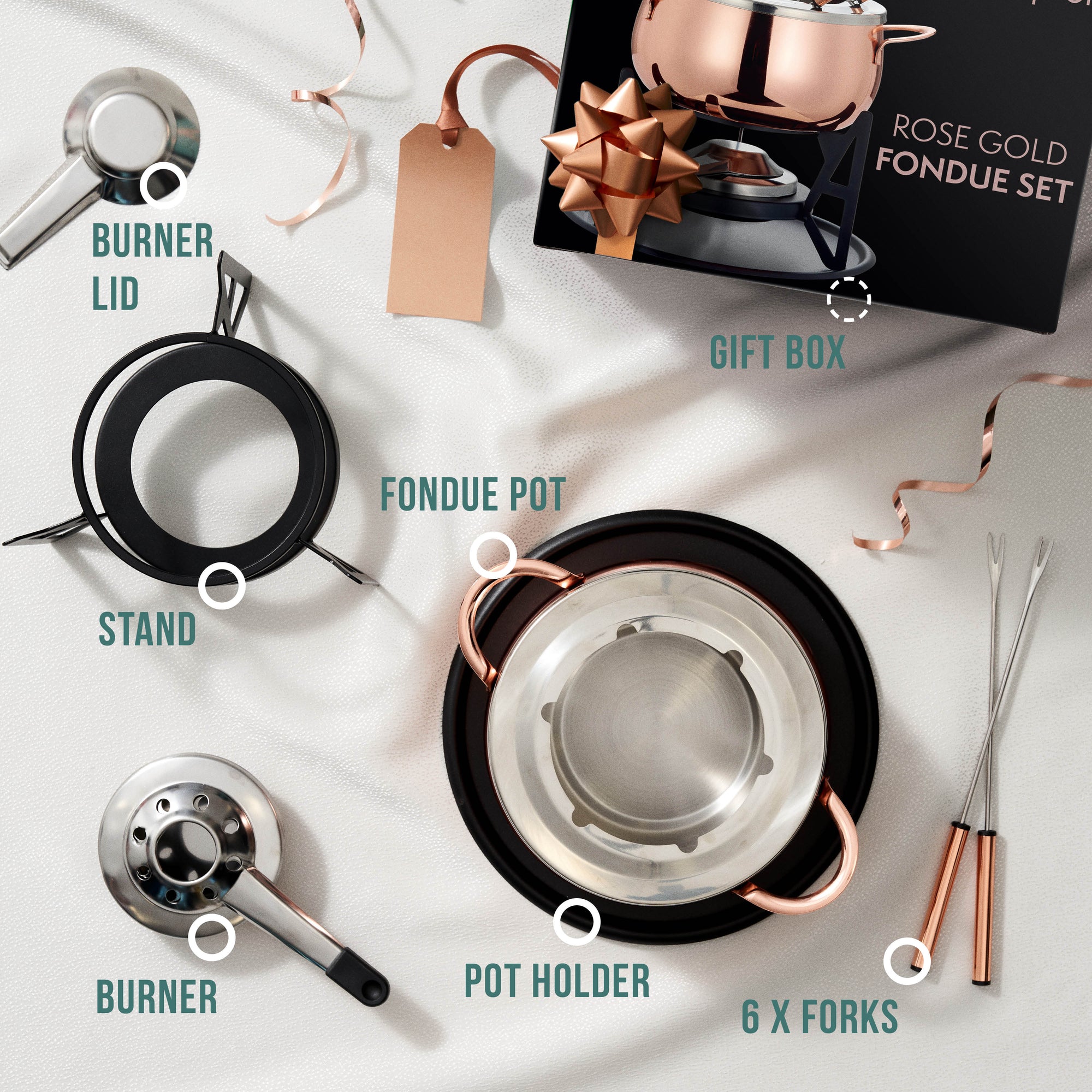 Stainless Steel Rose Gold Fondue Set