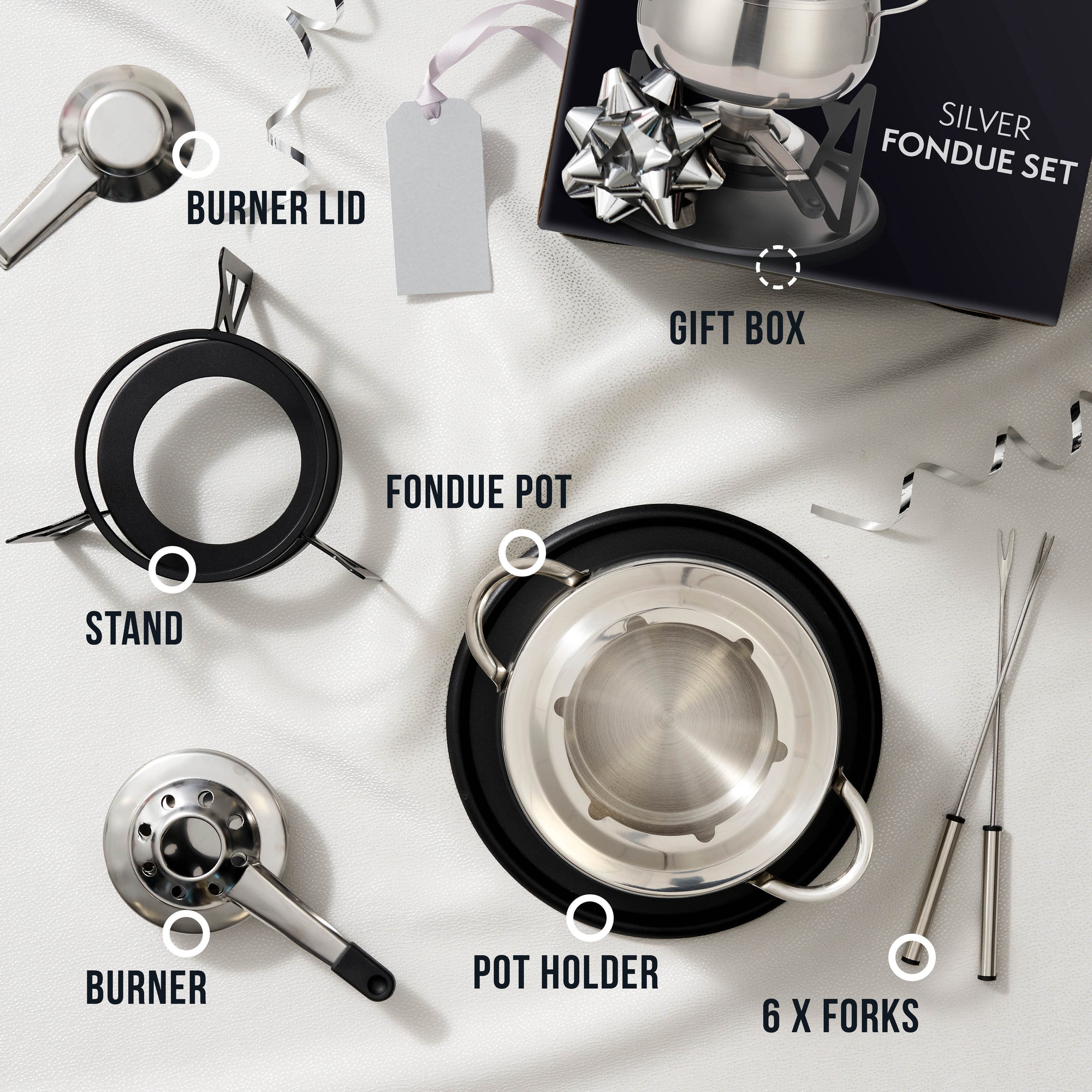 Stainless Steel Silver Fondue Gift Set