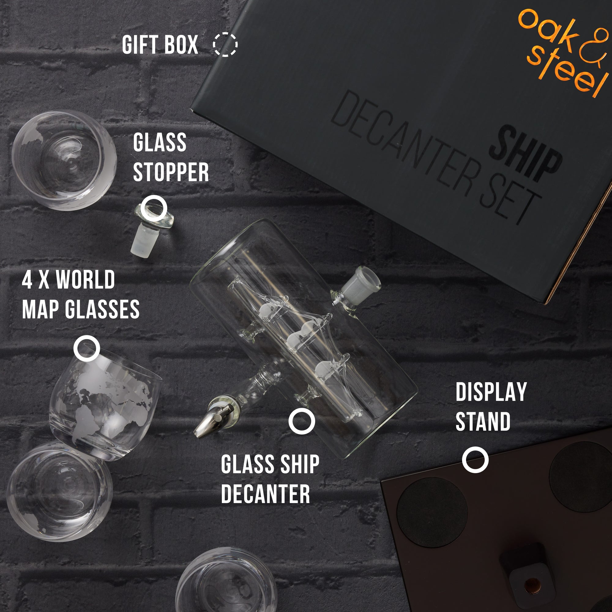 Glass Ship Whiskey Decanter Set