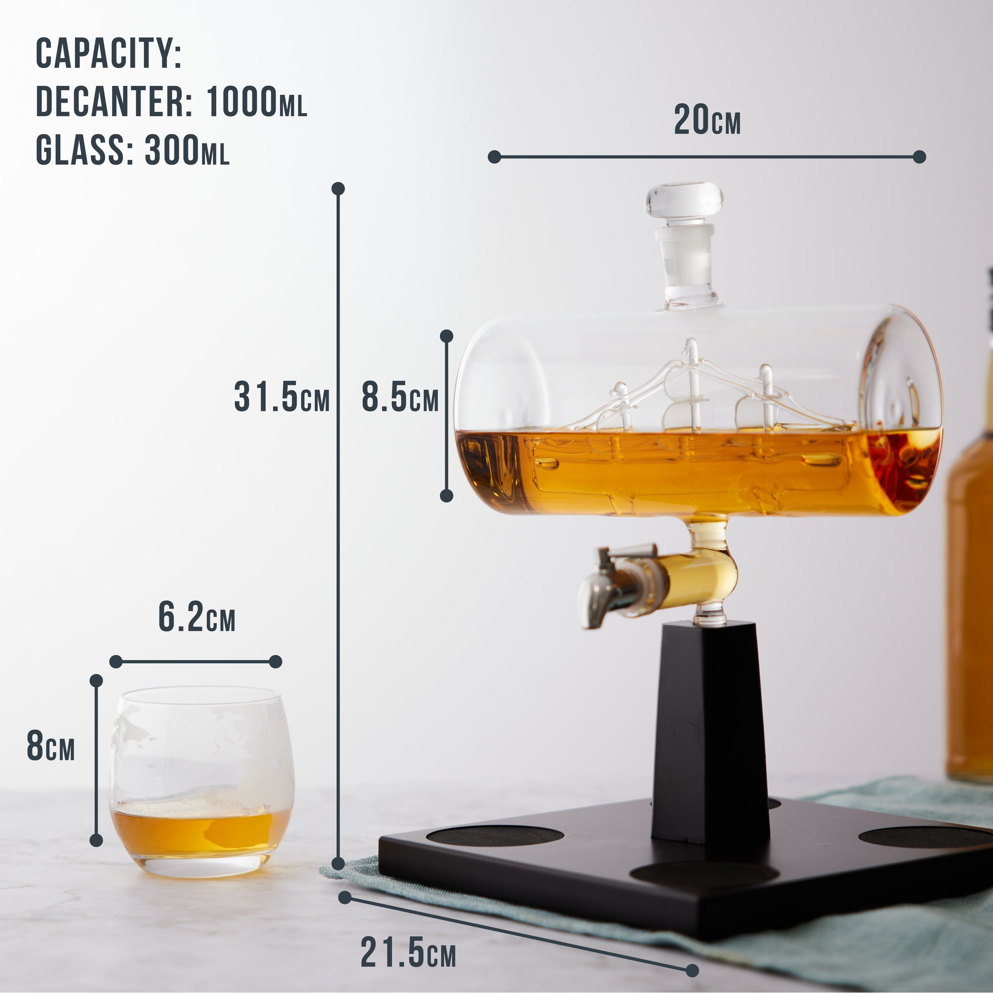 Glass Ship Whiskey Decanter Set