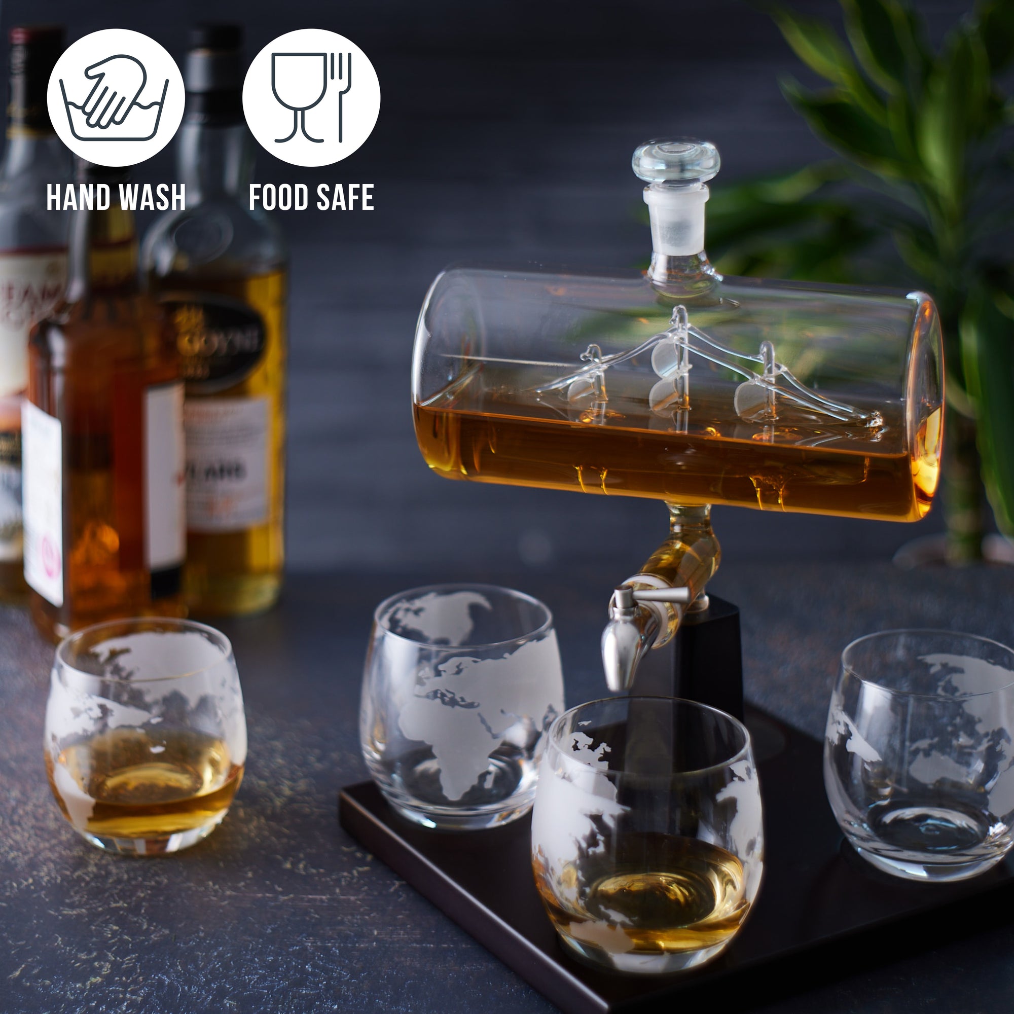 Glass Ship Whiskey Decanter Set