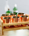 Stainless Steel Rose Gold Shot Glasses with Wooden Tray