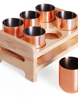 Stainless Steel Rose Gold Shot Glasses with Wooden Tray