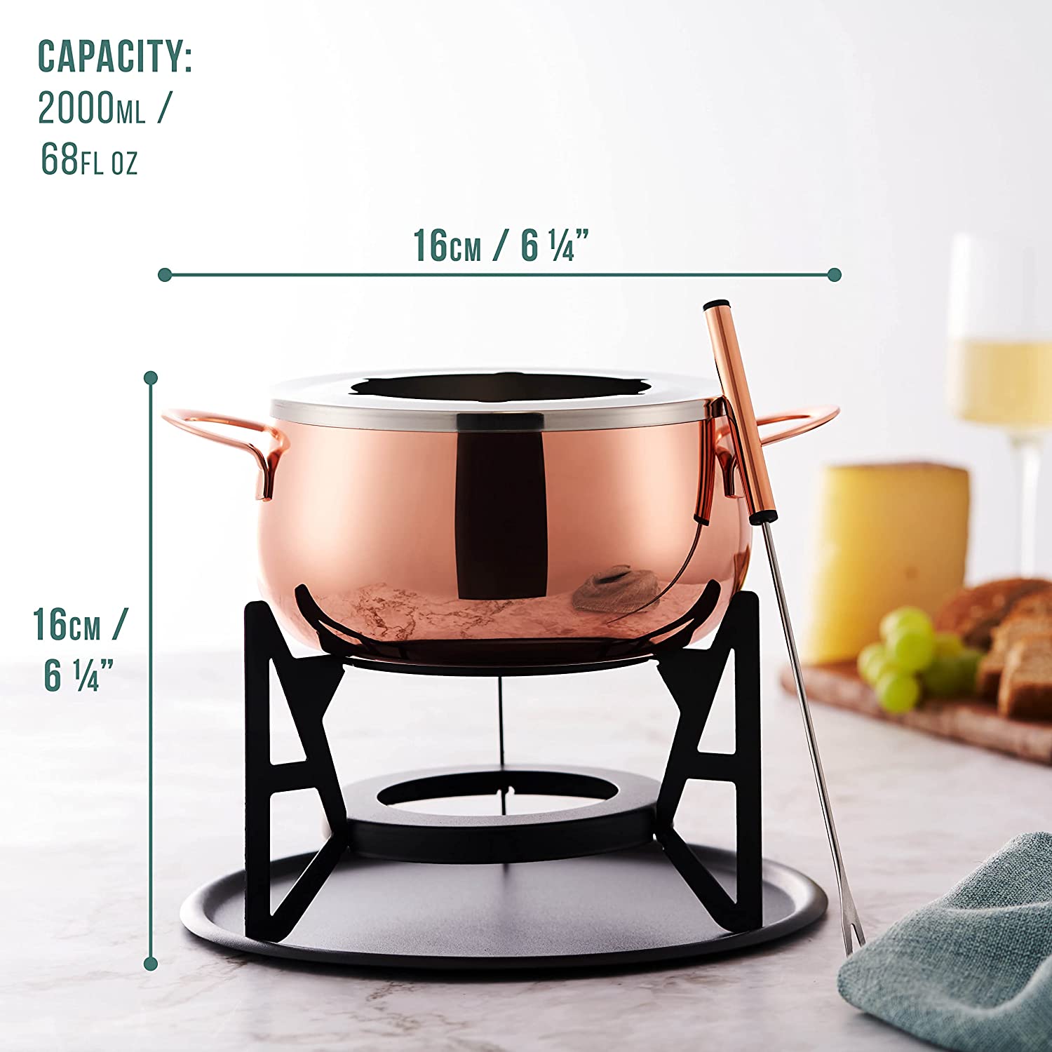 Stainless Steel Rose Gold Fondue Set
