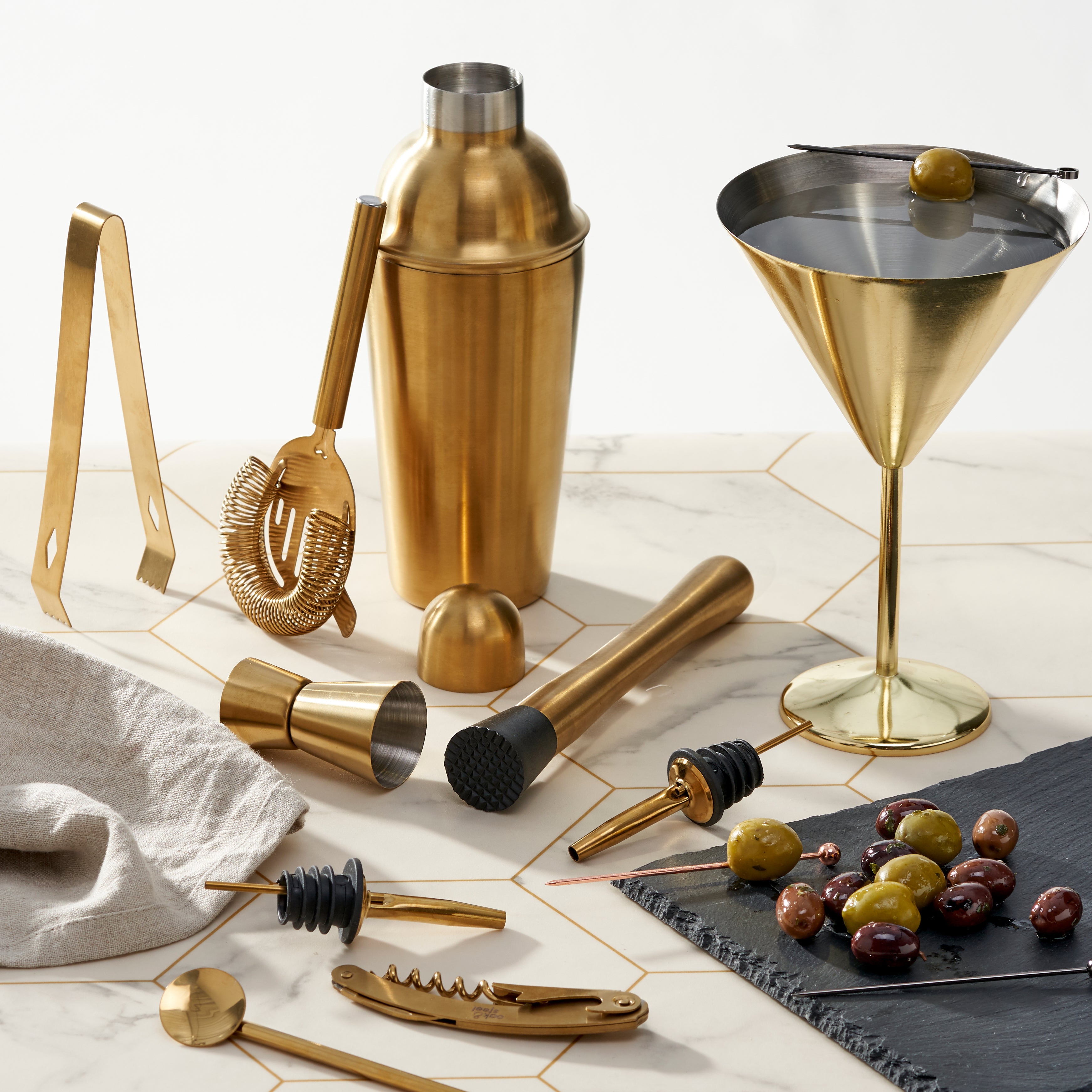 10pcs Stainless Steel Gold Cocktail Set – Oak & Steel
