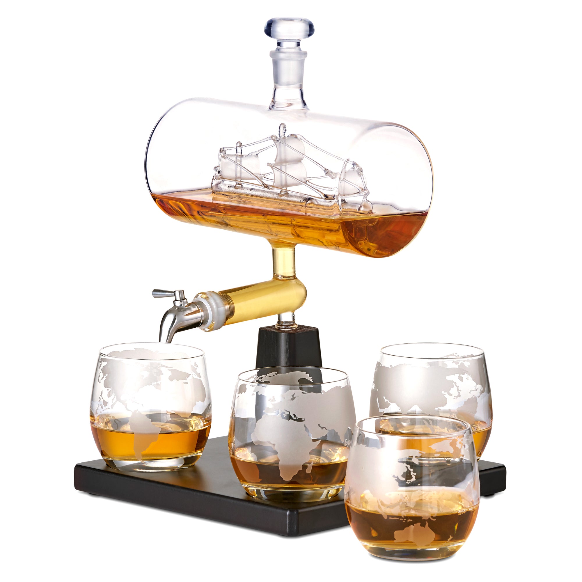 Glass Ship Whiskey Decanter Set