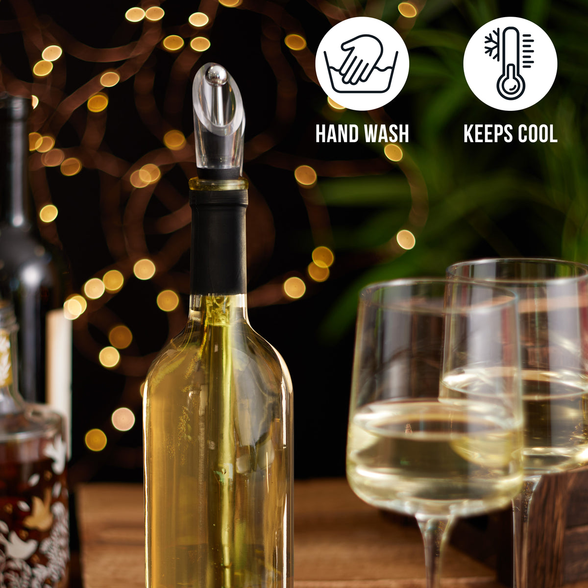 Wine Accessory 5-in-1 Deluxe Stainless Steel Wine Accessory Gift Set – Oak & Steel