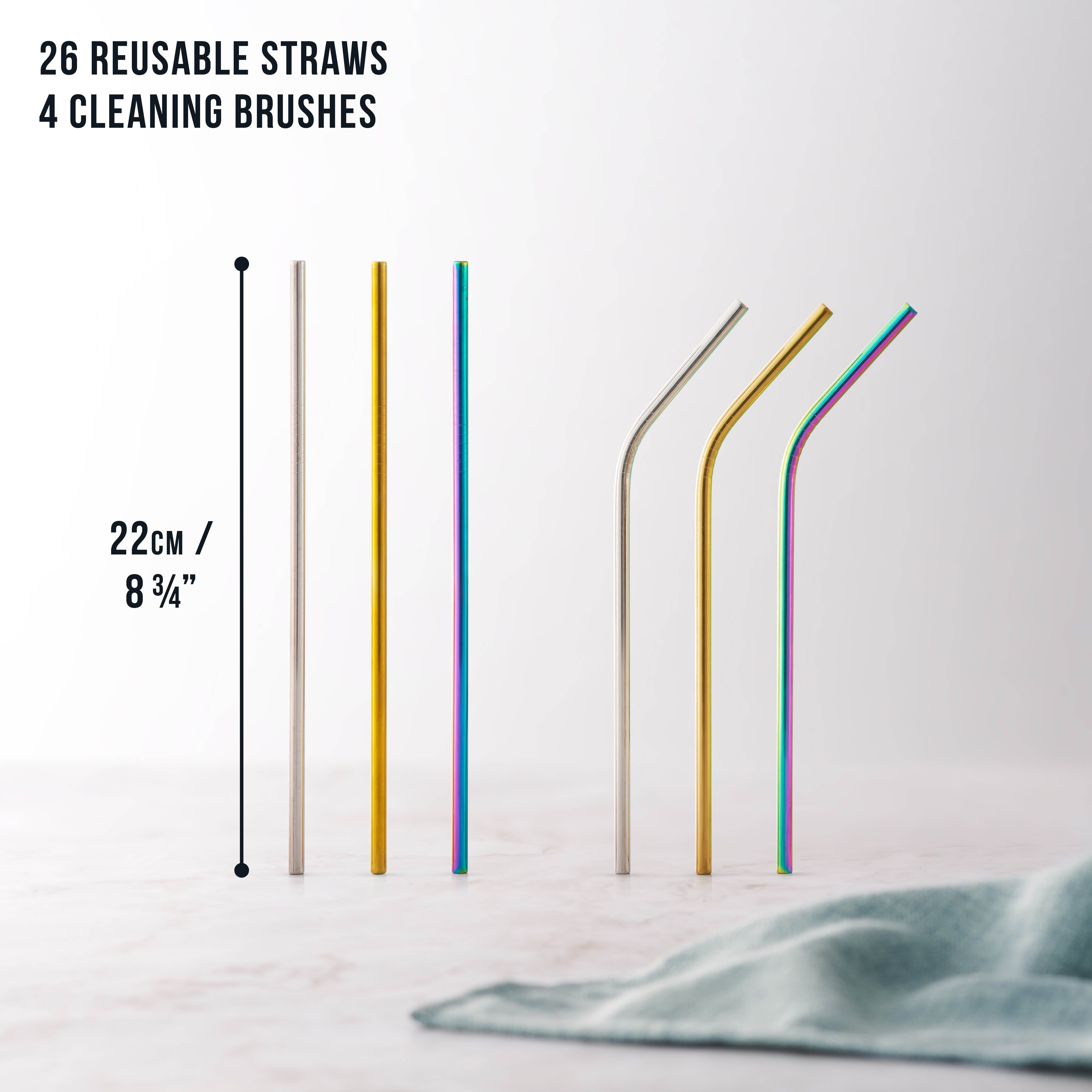 30 Stainless Steel Reusable Straws with 4 Cleaning Brushes