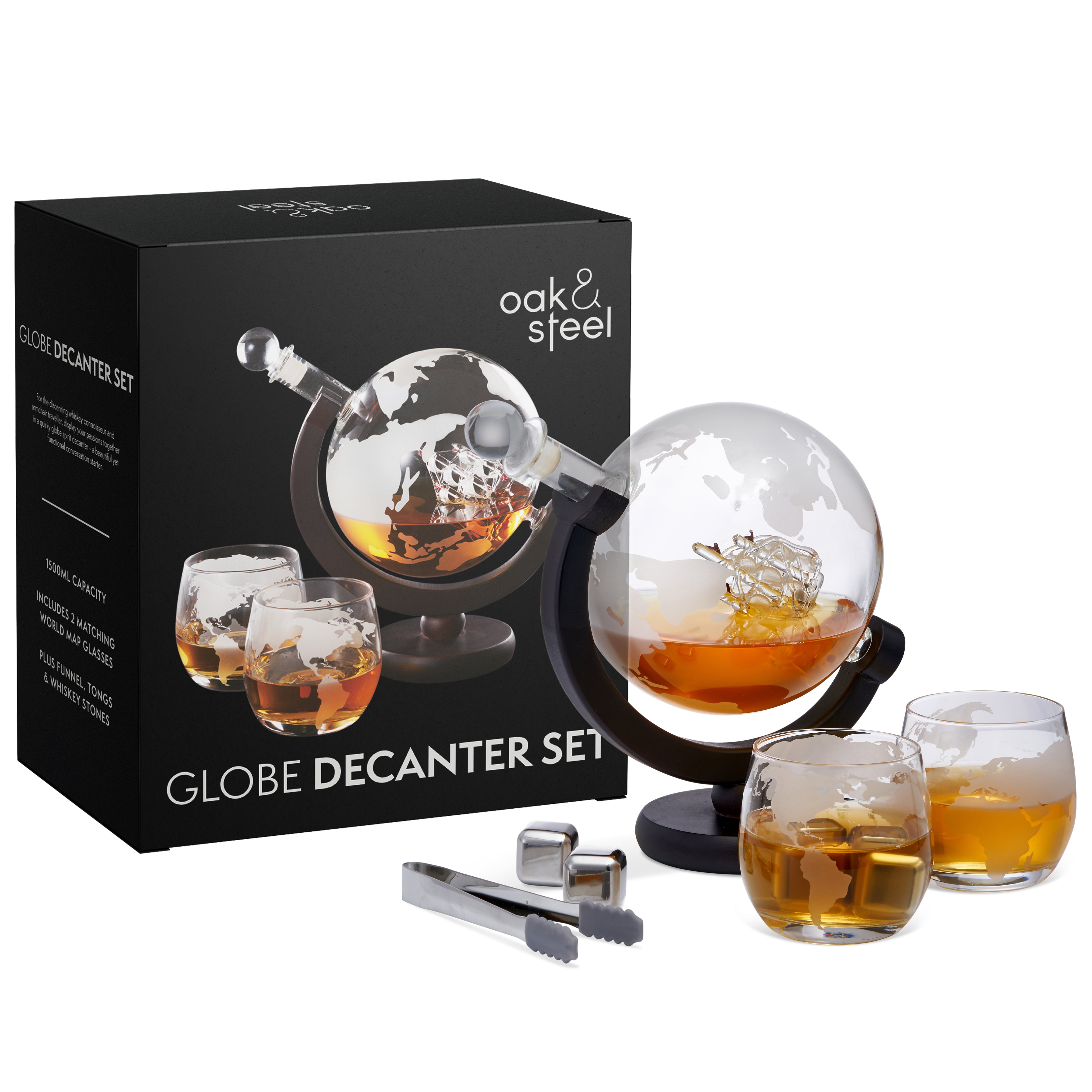 Glass Globe Whiskey Decanter Set