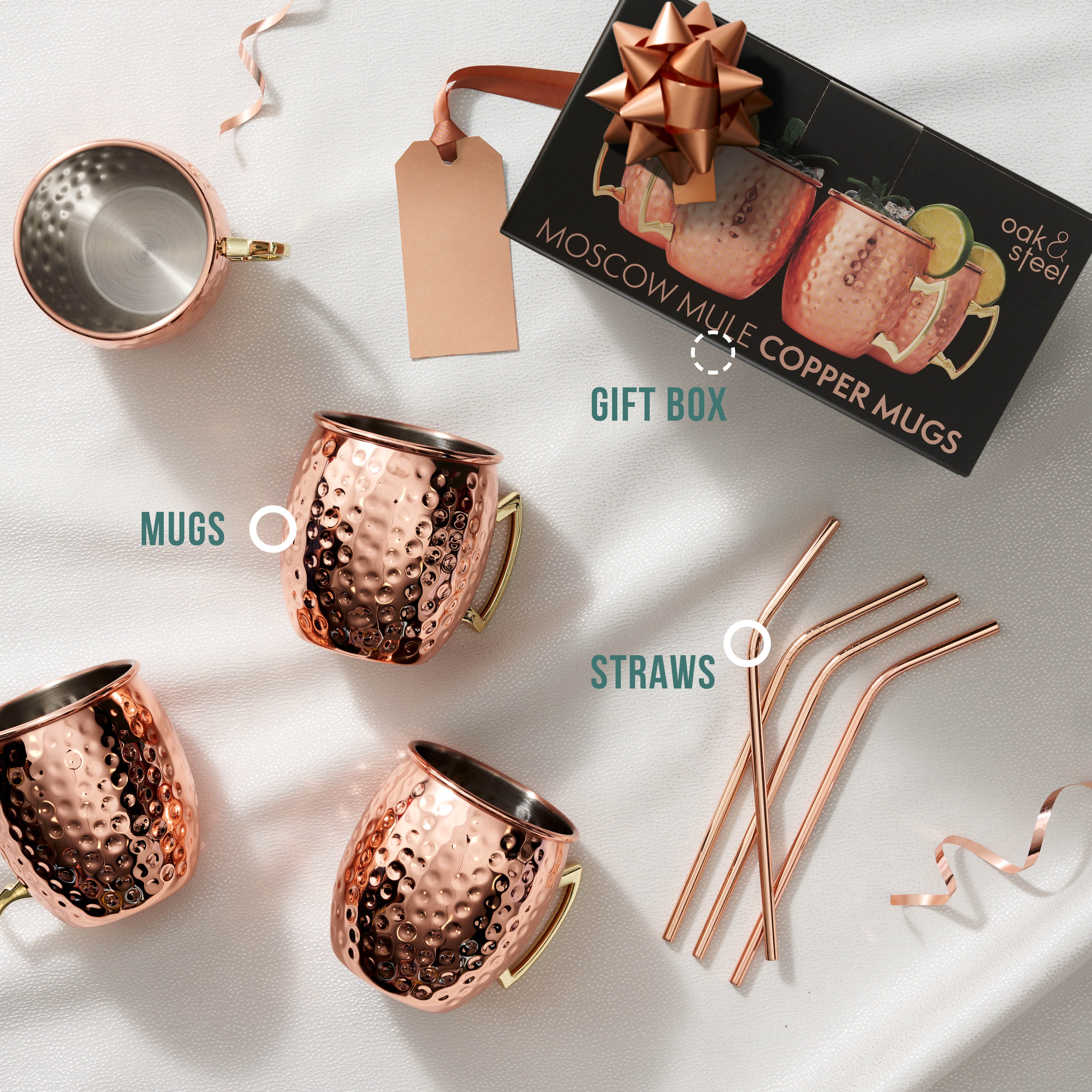 4 Stainless Steel Moscow Mule Cocktail Mug &amp; Straw Set