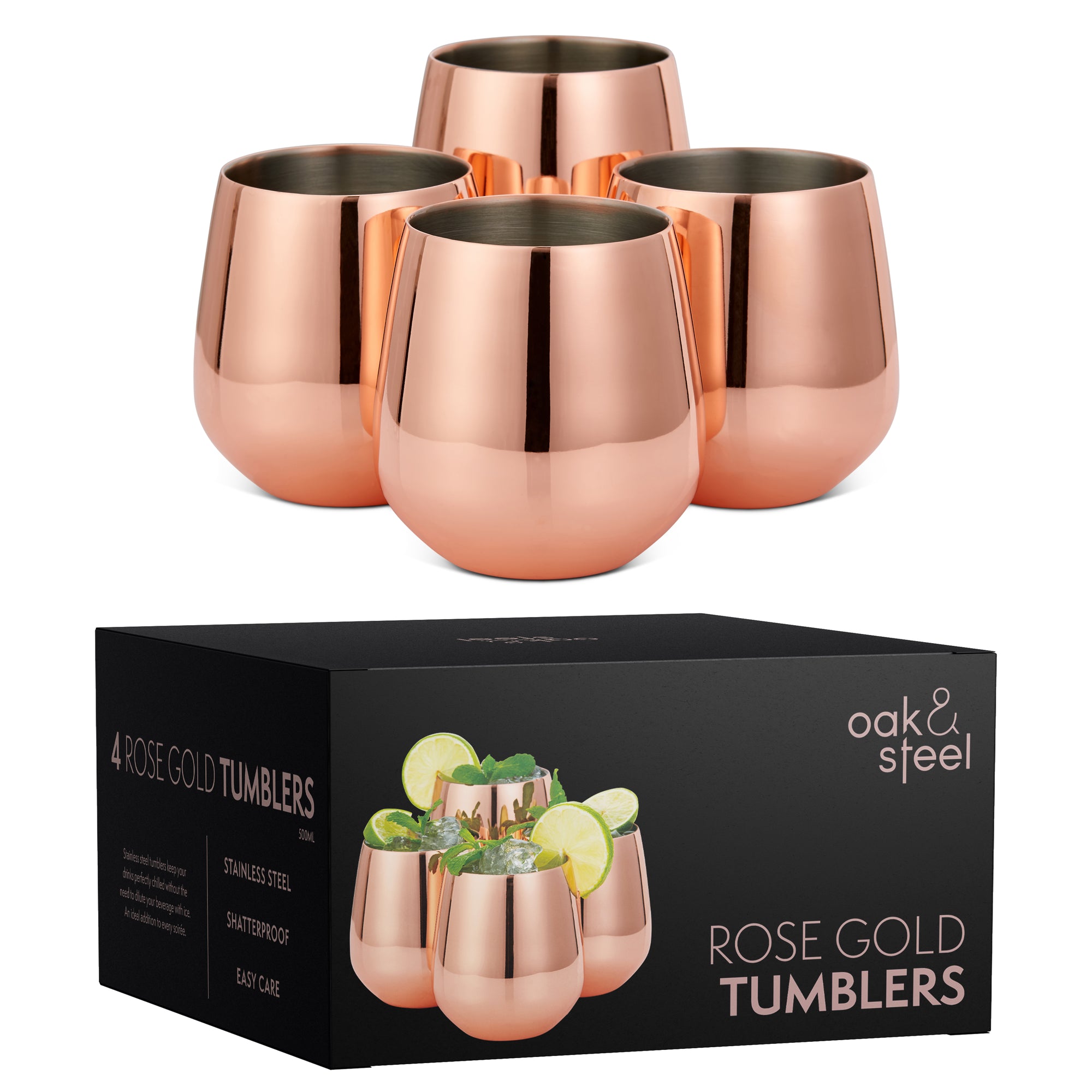 Stainless Steel Rose Gold Tumblers with Straws