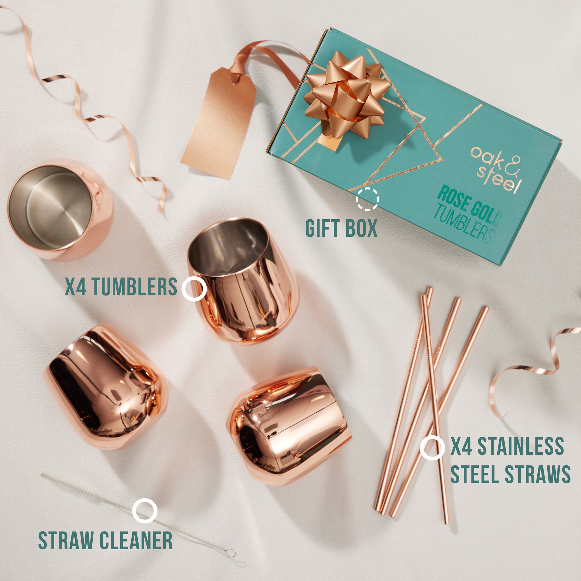 Stainless Steel Rose Gold Tumblers with Straws