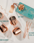 4 Rose Gold Stainless Steel Tumblers with Straws