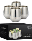 4 Silver Stainless Steel Tumblers with Straws