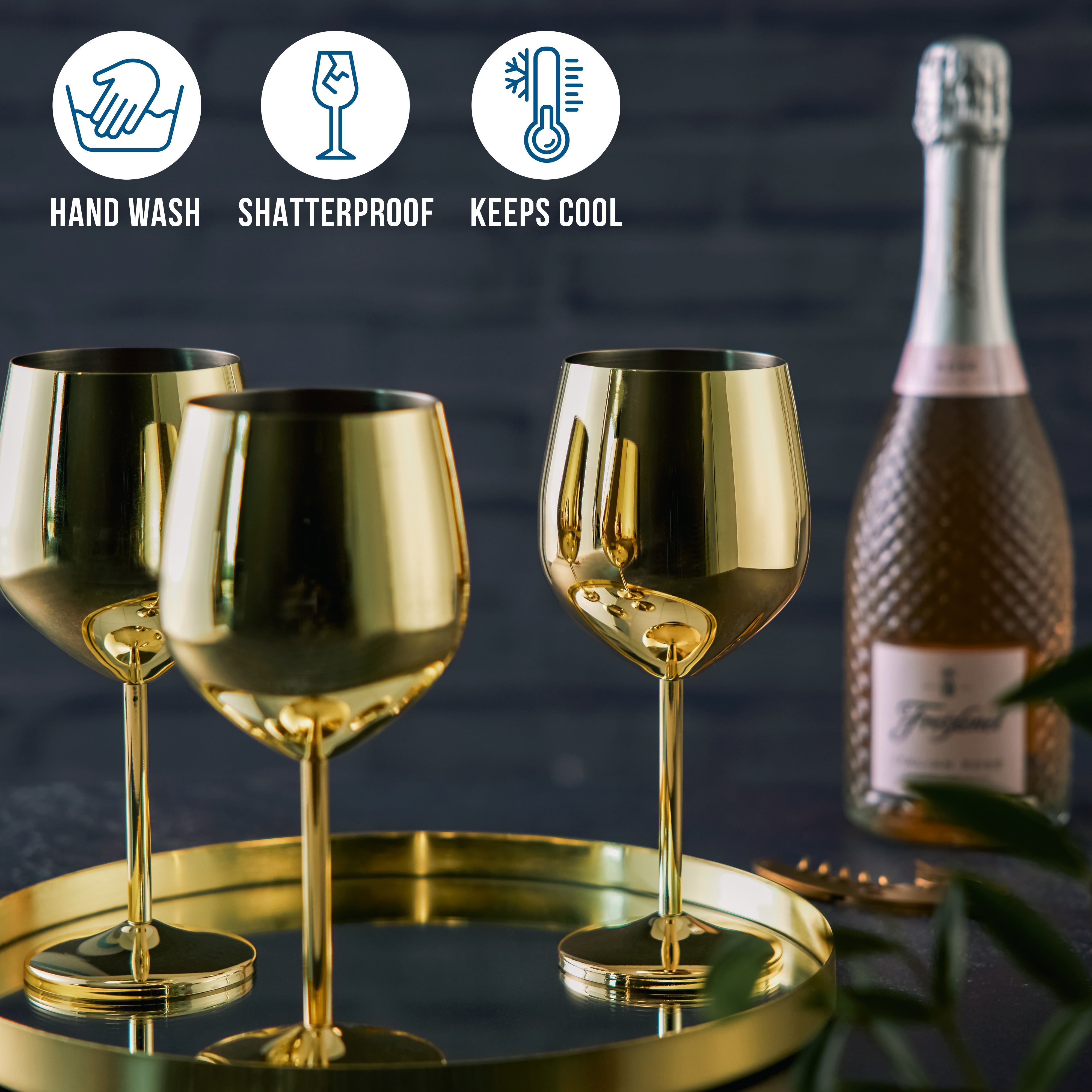 4 Gold Stainless Steel Wine Glasses – Oak & Steel