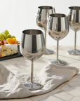 4 Silver Stainless Steel Wine Glasses