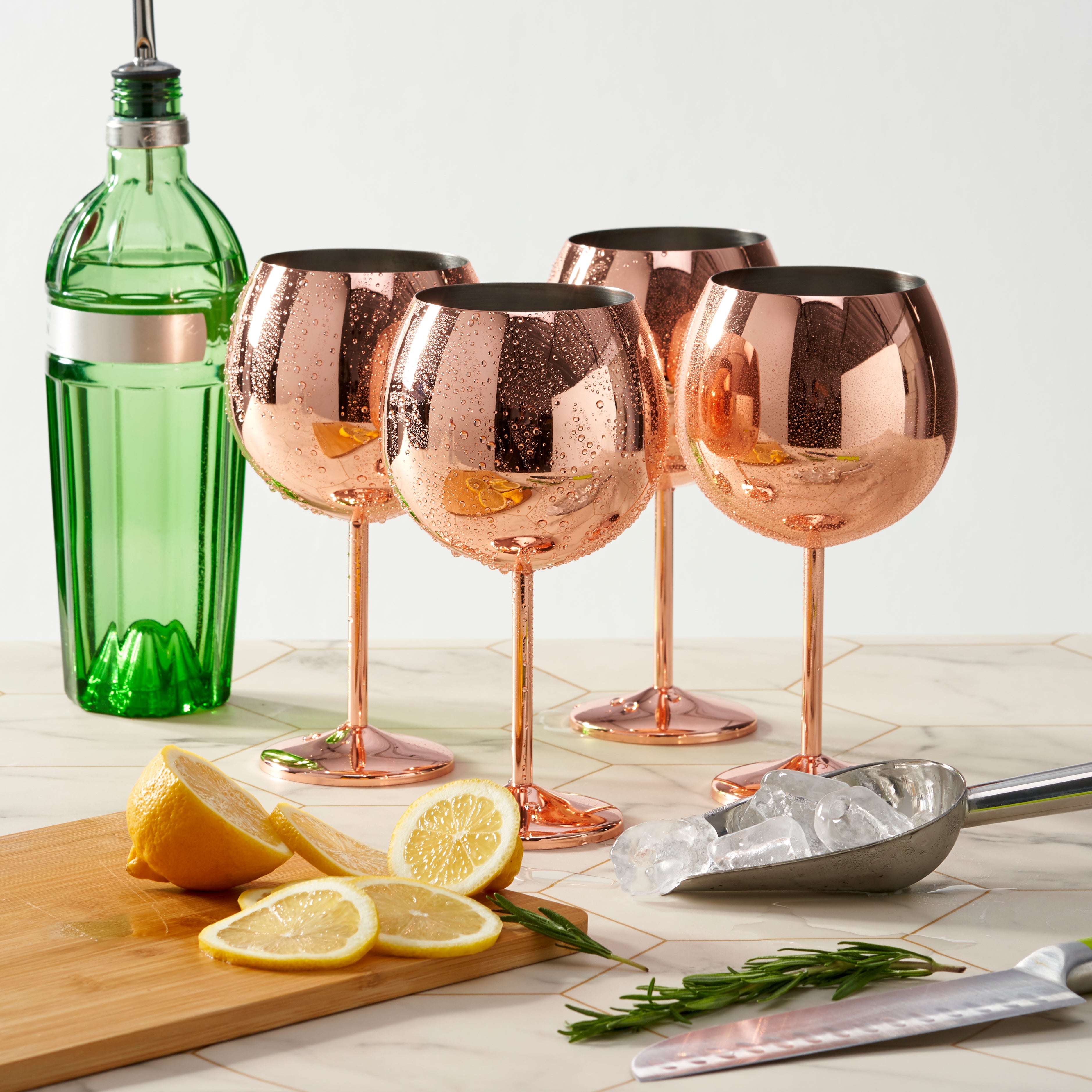 4 Rose Gold Stainless Steel Gin Glasses