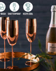 4 Rose Gold Stainless Steel Champagne Flutes