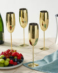 4 Gold Stainless Steel Champagne Flutes