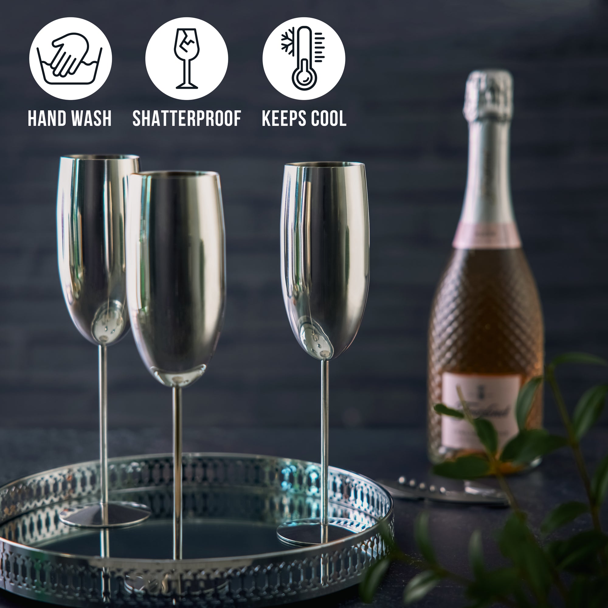 Stainless Steel Silver Champagne Flutes