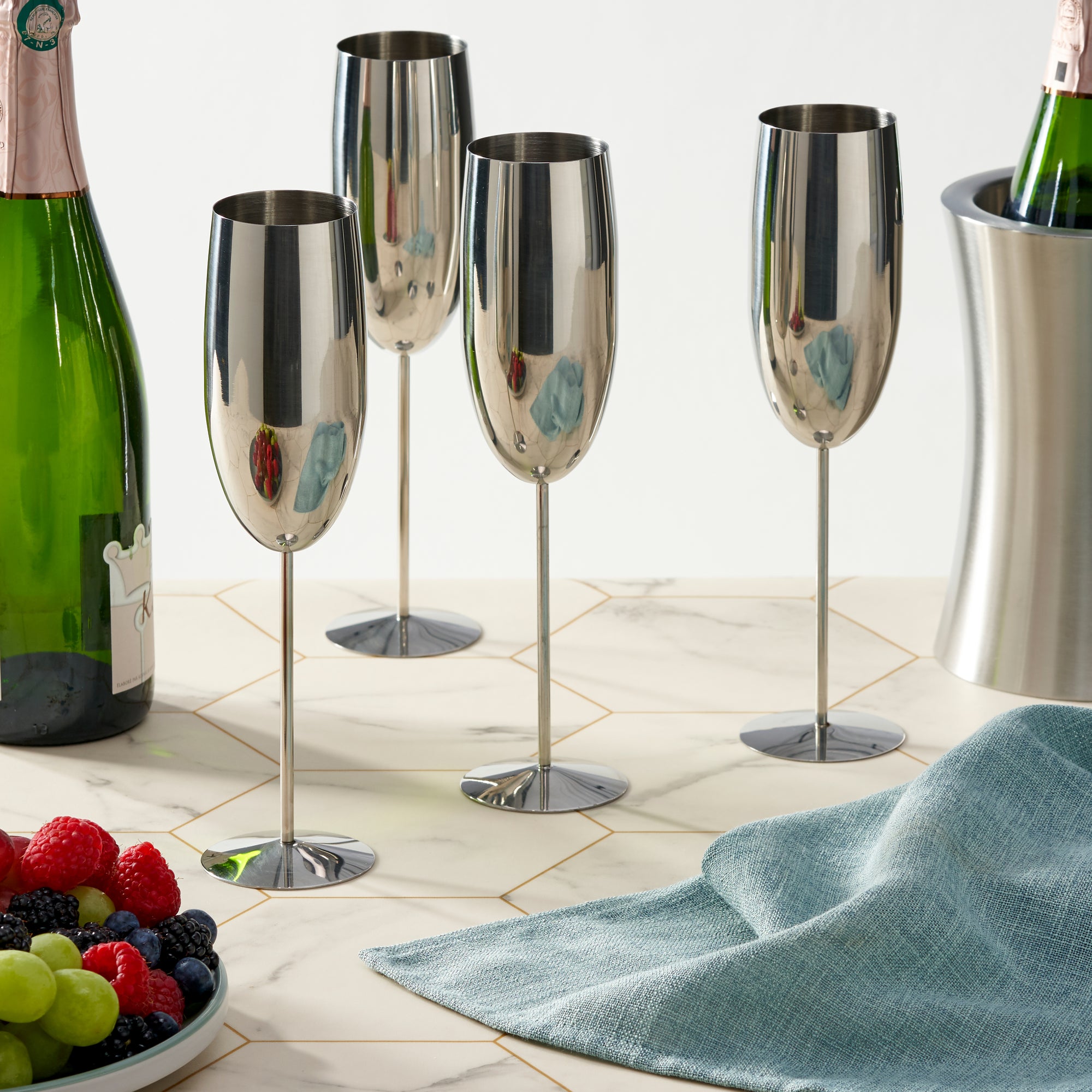 Stainless Steel Silver Champagne Flutes