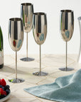 4 Silver Stainless Steel Champagne Flutes