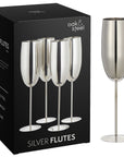 4 Silver Stainless Steel Champagne Flutes