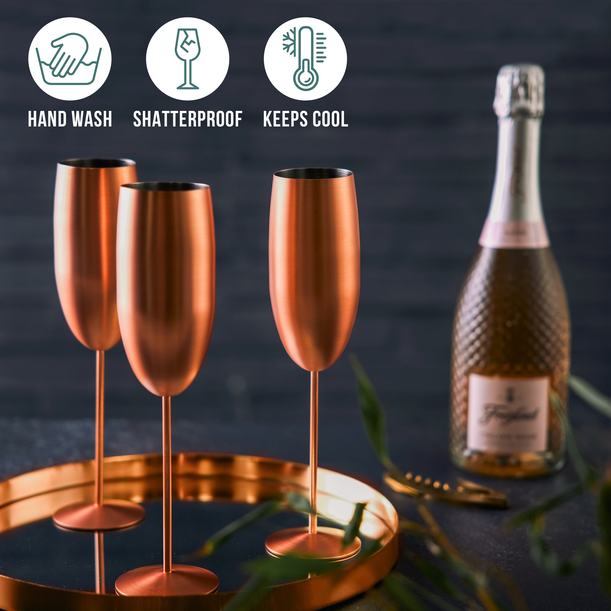 Stainless Steel Matte Rose Gold Champagne Flutes