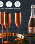 4 Matte Rose Gold Stainless Steel Champagne Flutes